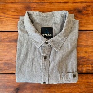 Men's Prana Short Sleeve Shirt - L - Chambray - Gray Light Blue - Organic Cotton
